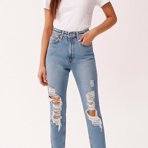 Dogma 7 High Rise Distressed Women’s Slim Jeans Stretch Frayed Hems Cropped